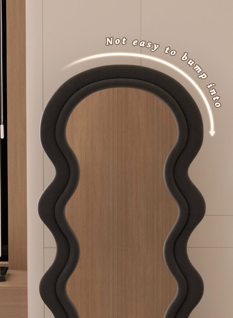 Double-Layer Wave Full Length Mirror, Black Floor Mirror with Foldable Stand for Bedroom & Dressing Room, Black - Image 3